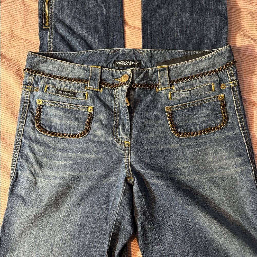 Dolce & Gabbana Women's Straight Leg Jeans with Gold Accents